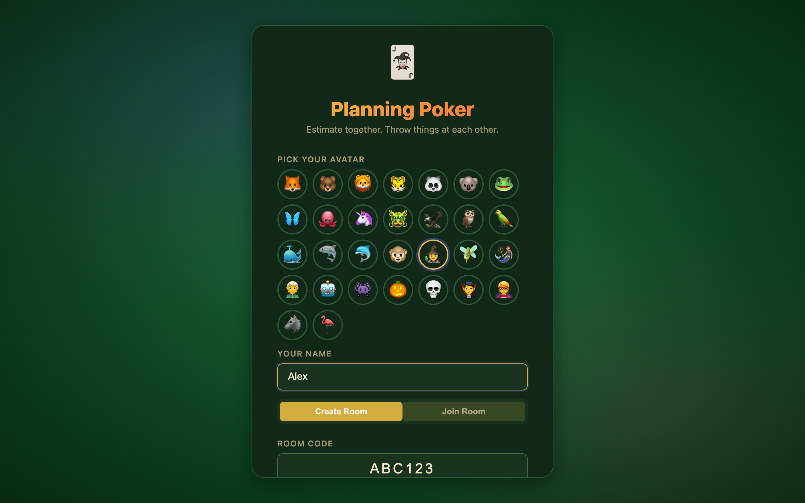 Join room tab with room code field